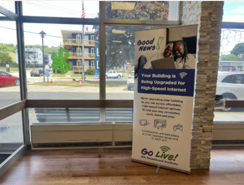 Project Awareness Banners can be placed in a common area for residents to learn about upcoming changes to the building. 